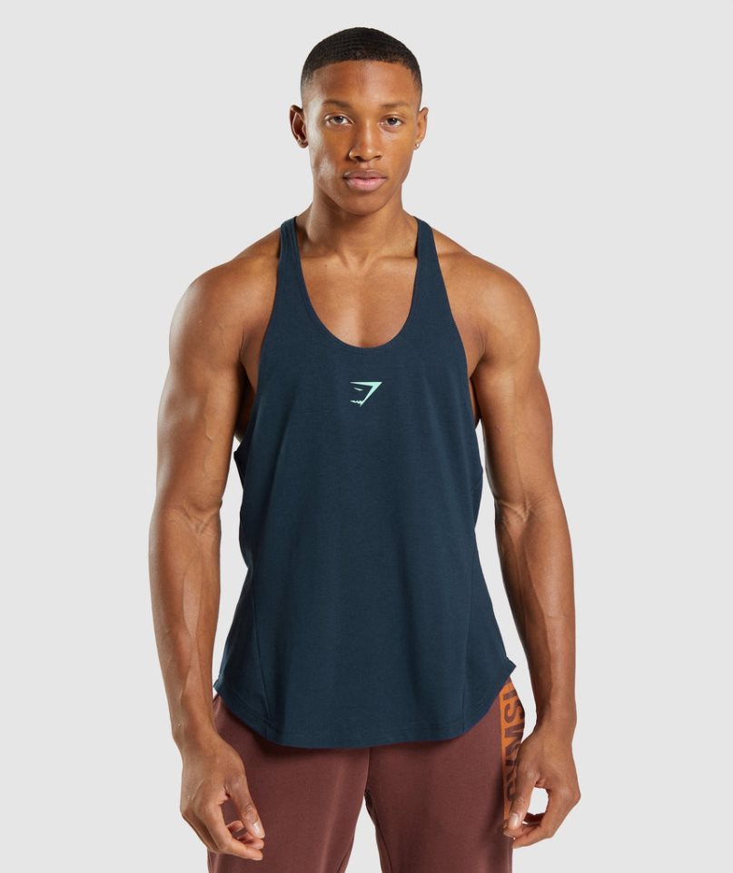 Men's Gymshark Bold Stringer Tanks Navy | NZ 6CRDYV